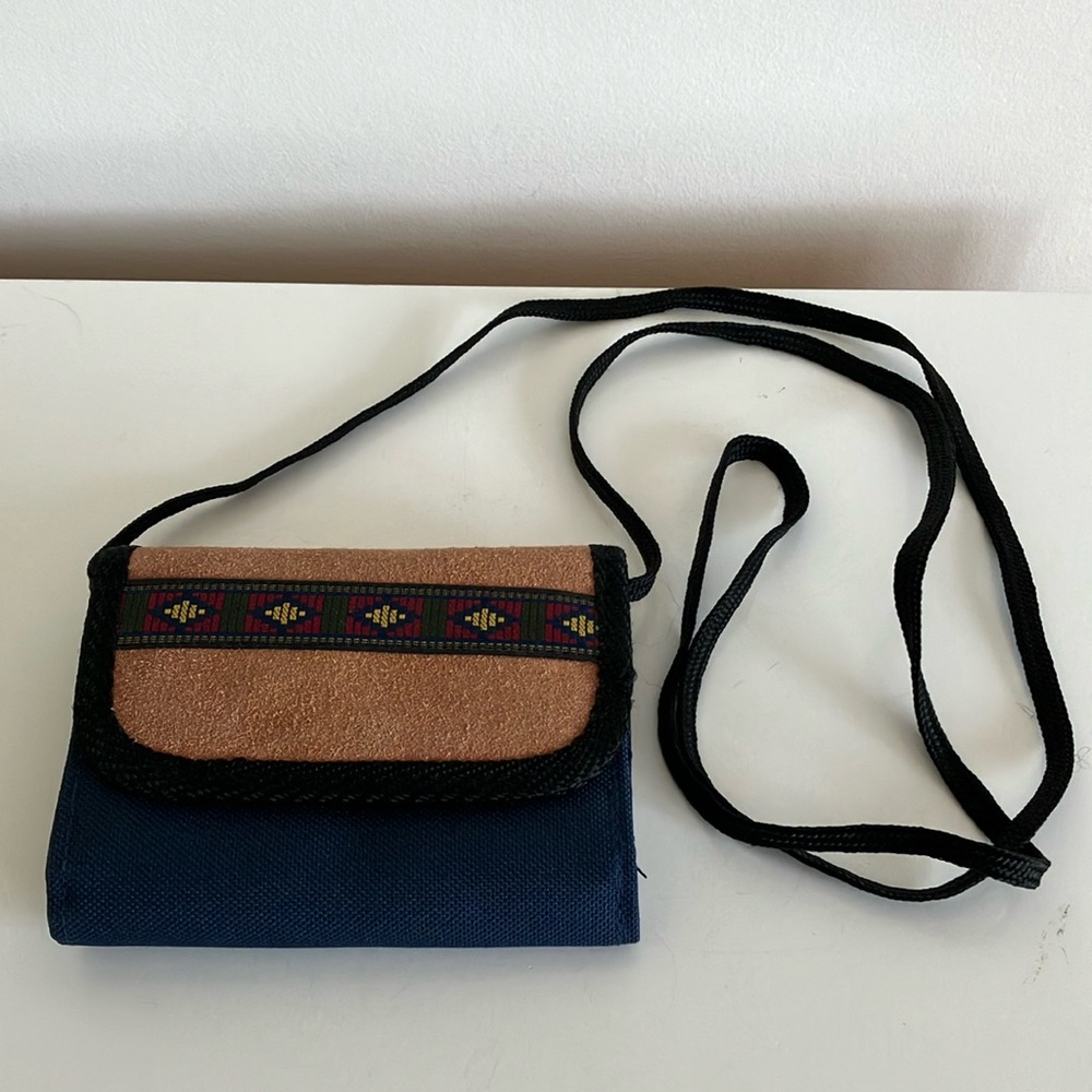 Tan And Blue Crossbody Wallet Withers Strap